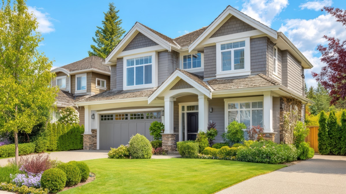 Residential home with landscaped front yard