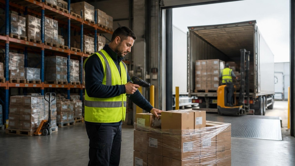 Warehouse worker scanning shipments at the loading dock