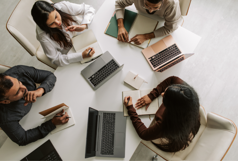 A team collaborating around a table